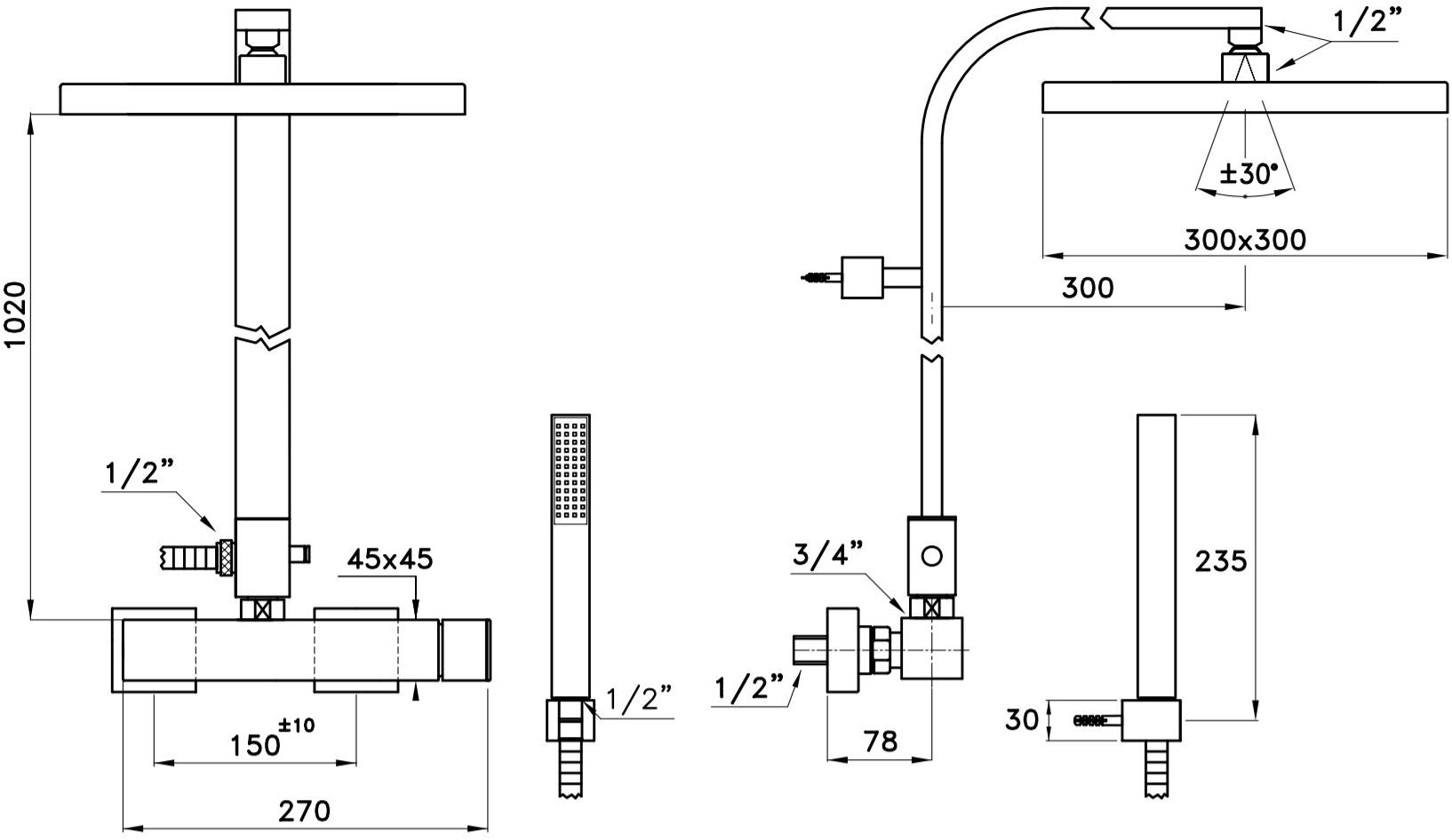 RUBINETTERIE STELLA Душевая стойка с ручным душем Bamboo quadro Bq02423; bq02424 - Вид №2