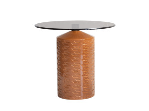 Круглый керамический садовый журнальный столик со стеклянной столешницей