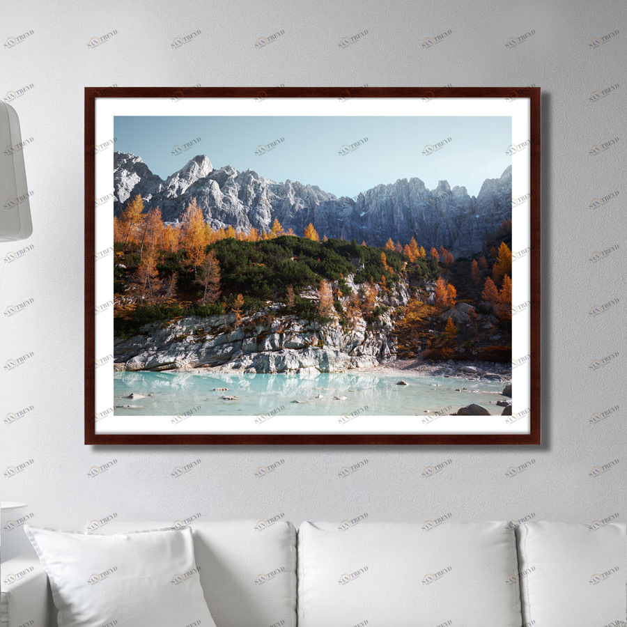 Фотокартина в деревянной раме 130х102 см Lake Sorapis, Italy КАРТИНЫ В КВАРТИРУ  264738 Белый;коричневый;разноцветный 
