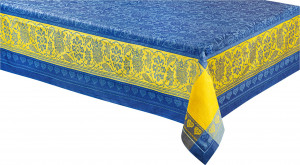10652885 Яковлевский жаккард Скатерть прямоугольная Яковлевский Жаккард Бабочки 170х240см синяя с желтой каймой, полулен Ткань