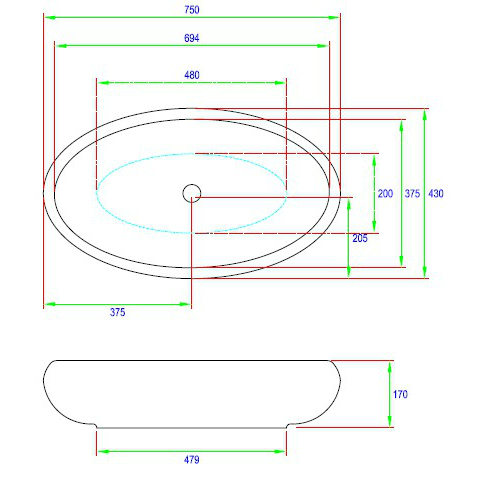 18998 Накладная раковина на столешницу  овальная Ceramica Hidra  - Вид №4