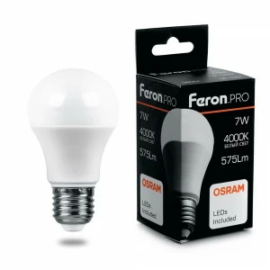Лампа светодиодная Feron.PRO "Шар" E27 7W 6400K OSRAM LED LB-1007 38025 FERON  00-3956703 Матовый