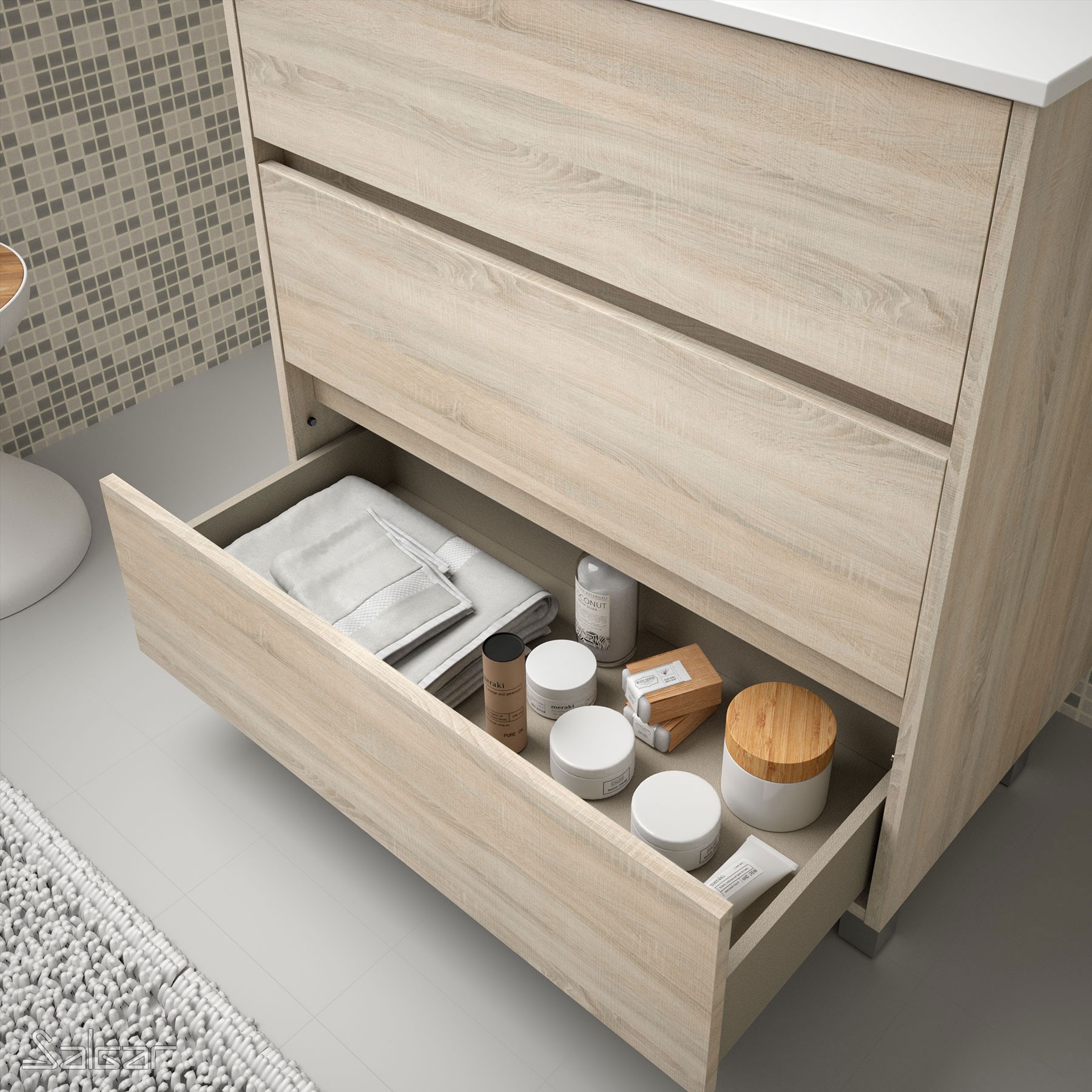 85112 SALGAR Комплект мебели для ванной ARENYS 800 OAK CALEDONIA + Раковина + Зеркало + Свет Дуб Каледония - Вид №1