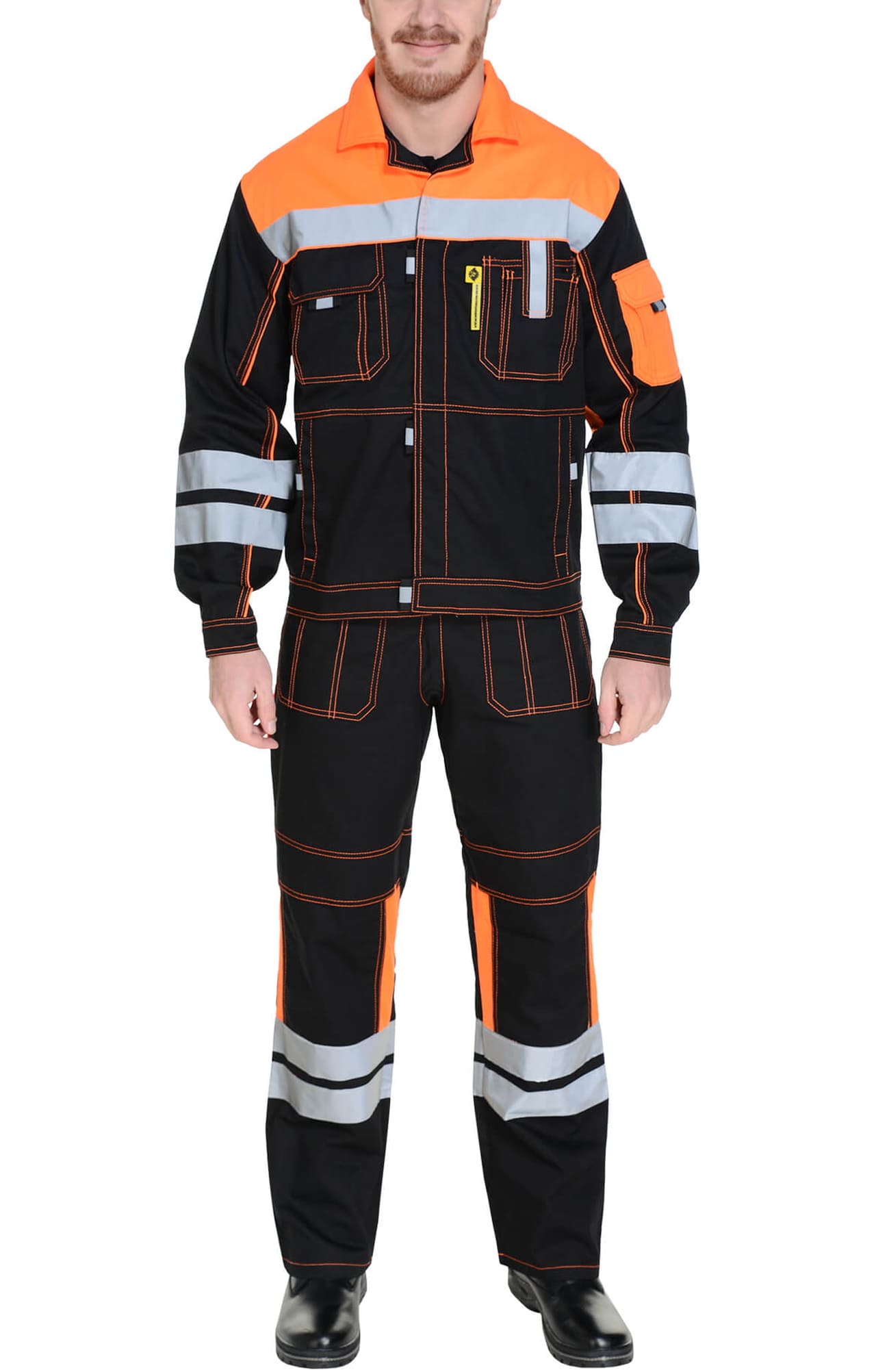 61843 Костюм "Профессионал-2" с СВП черно-оранжевый  Летняя спецодежда  размер 52-54/170-176  - Вид №23