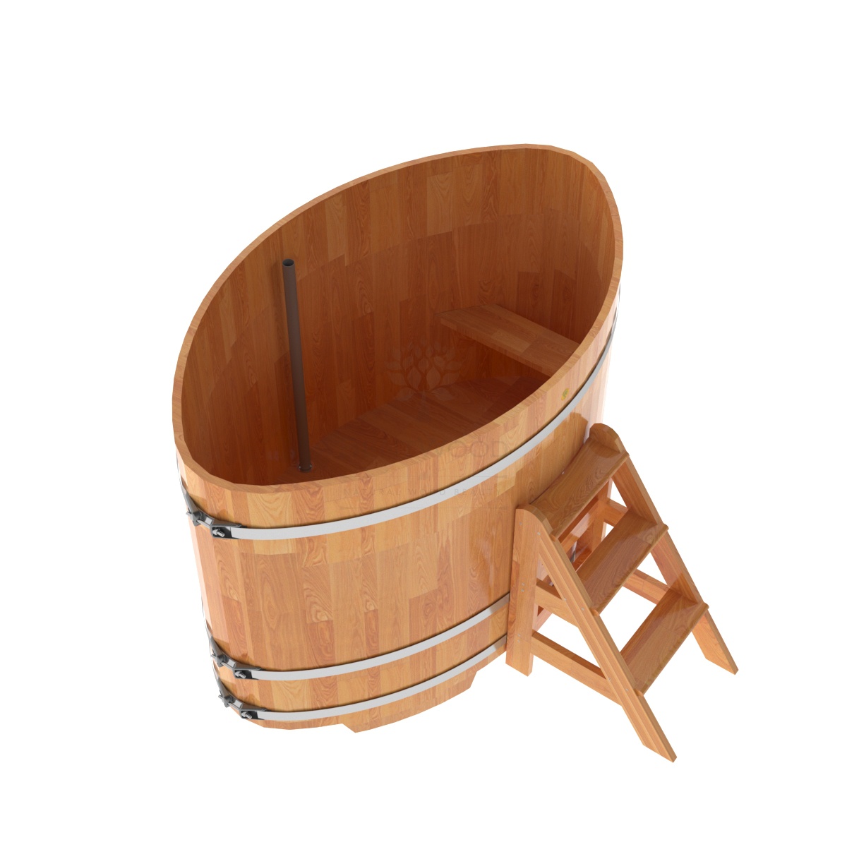 1550 Купель овальная из сращенных ламелей лиственницы 1,15х1,83х1,2 натуральная Alyarus  - Вид №1