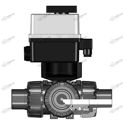 SANIT 523454000115025 3-ходовой шаровой кран ТКД, ПВХ-C, D 20 - 63 г, цапф, Т-отверстие 