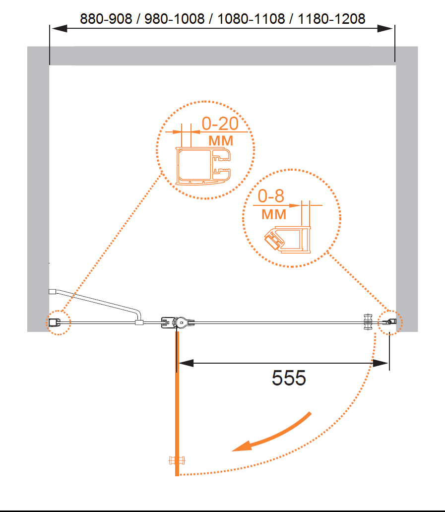 Душевая дверь в нишу CEZARES ELENA-W-B-12-100-P-Cr-R - Вид №5