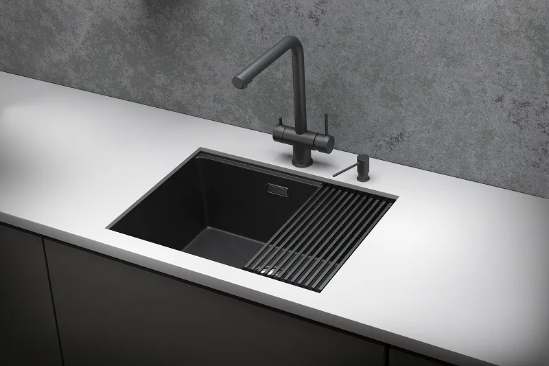 KS-6045U, ЧЕРНЫЙ МАТОВЫЙ, стальная кухонная мойка KITCHEN SPACE GRANULA KS-6045U-ST358