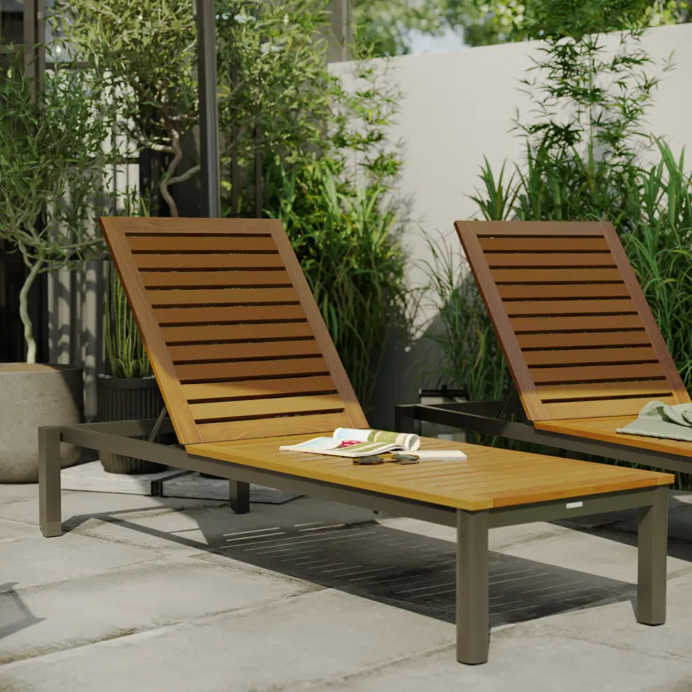 Шезлонг складной Naterial Oris 197.5x76x100.9 см алюминий/эвкалипт коричневый STLM-2115362 - Вид №13