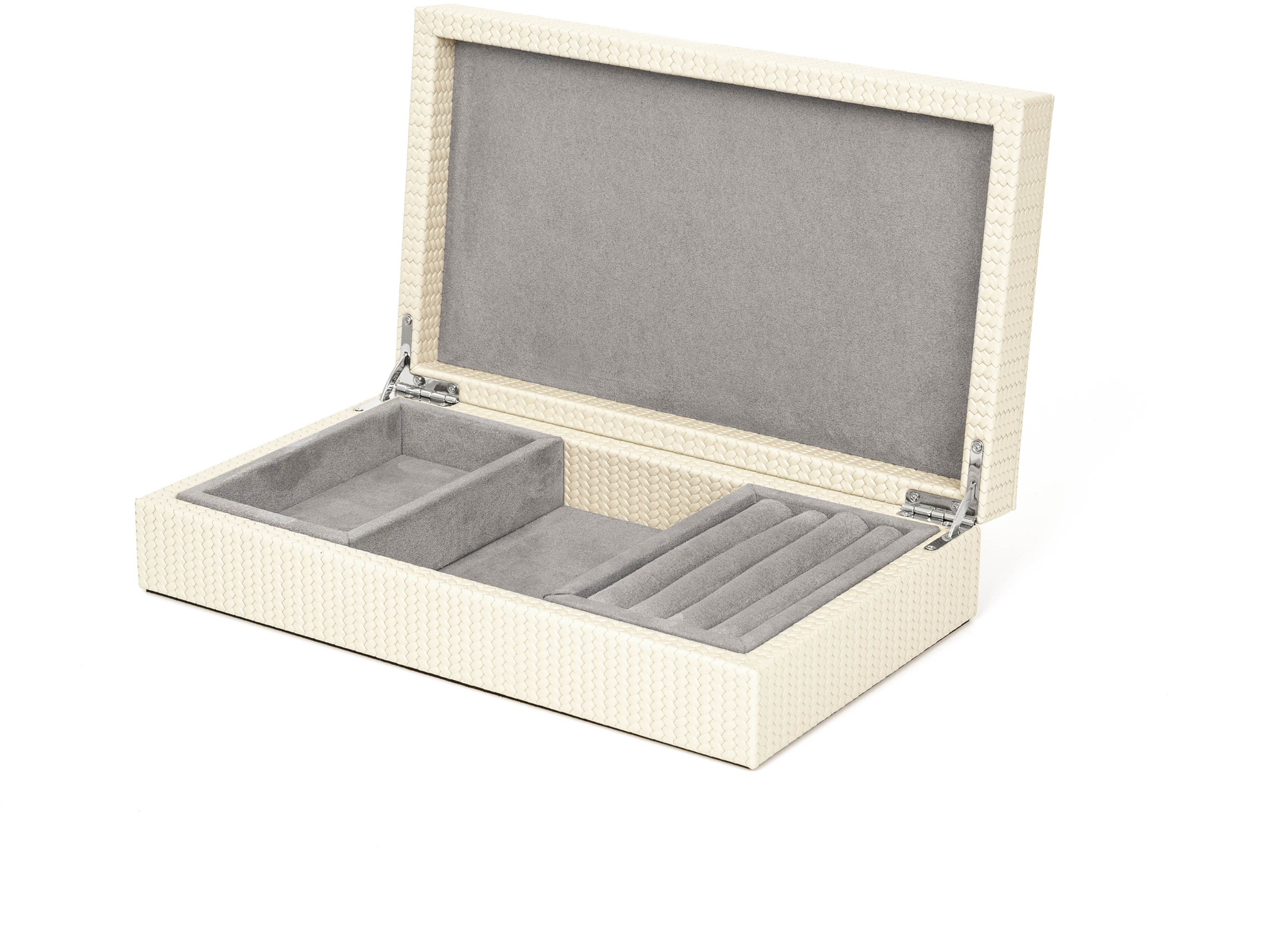 Кожаная шкатулка для украшений - 34,5X24,6XH12 см / зернистая кожа_кремовый