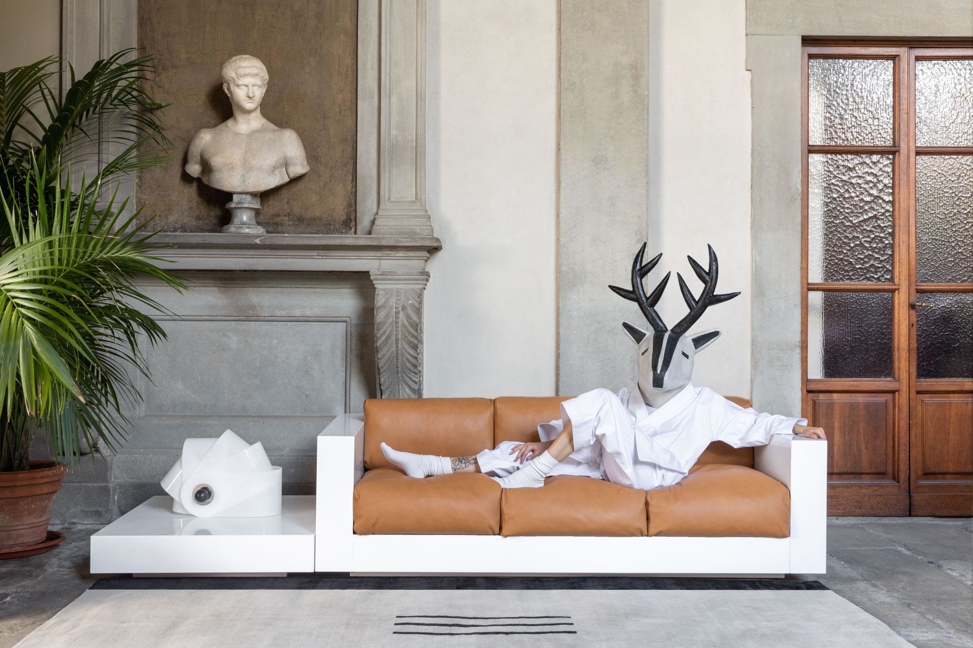 3-местный кожаный диван с лакированной деревянной рамой Poltronova Saratoga ARCH-00055667 - Вид №1