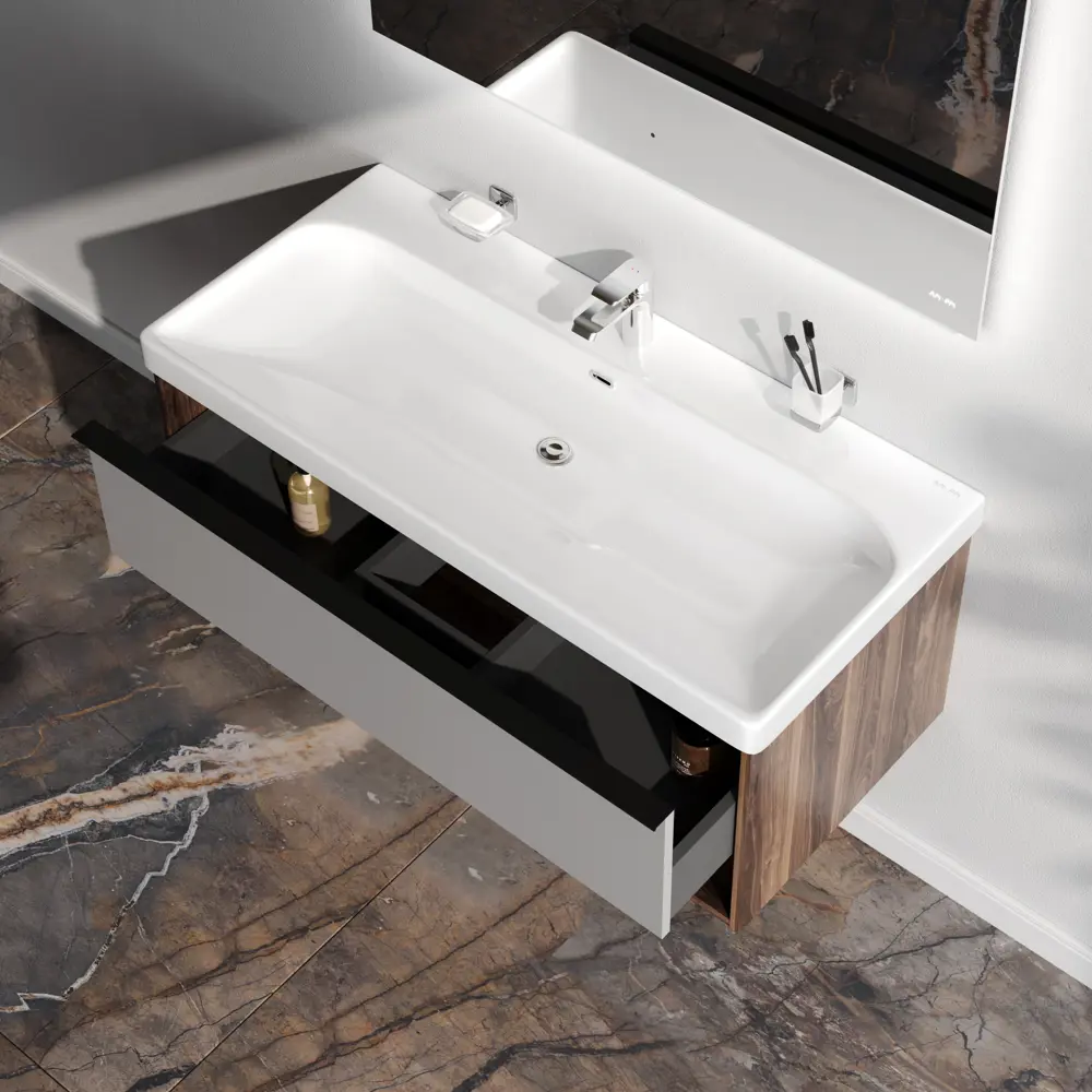 Тумба под раковину подвесная AM.PM Stern 105 см 1 ящик цвет орех STLM-2204256 - Вид №7