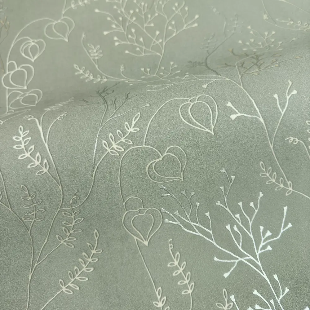 Флизелиновые обои Euro Decor Physalis зеленые с растительным рисунком 89426589 STLM-1567757 - Вид №2