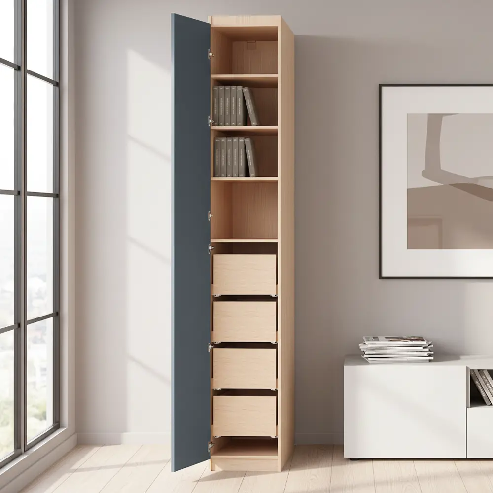 Шкаф распашной Реймс серый с  4 полками и 4 ящиками 40х232,2х54,5 ЛДСП каркас дуб комано Santreyd Лион STLM-2160213 - Вид №1