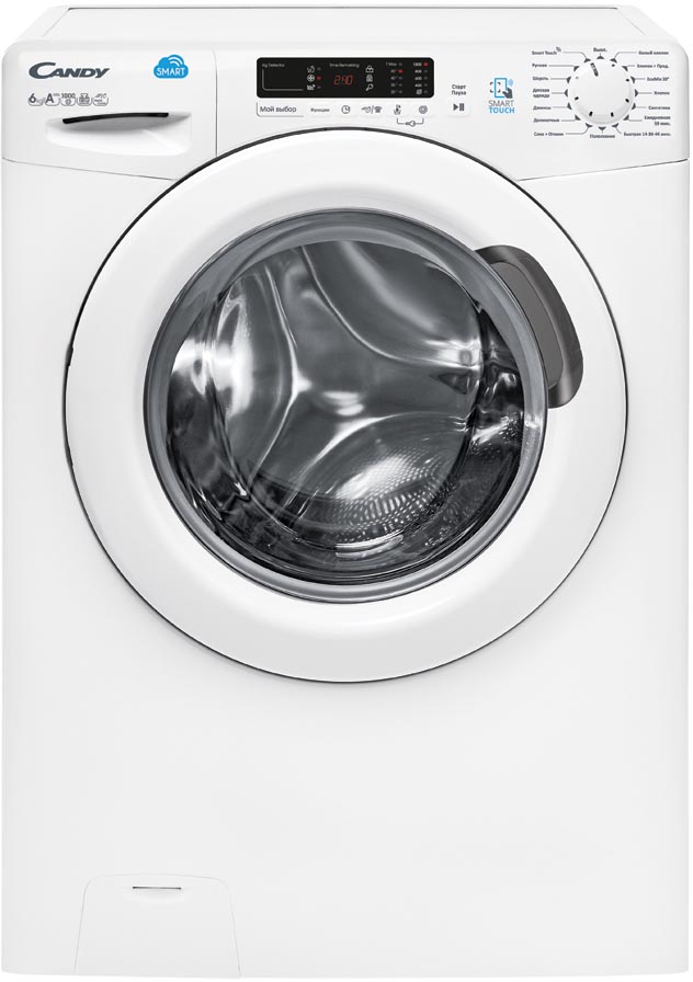 CS4 1062D1/2-07 Стиральная машина / узкая стиральная машина, 85x60x40, smart touch, загрузка фронтальная, 6кг, до 1000 об/мин при отжиме,таймер отсрочки старта, цифровой дисплей, белая Candy Santreyd 
