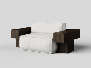 Кресло из дерева и ткани с подлокотниками