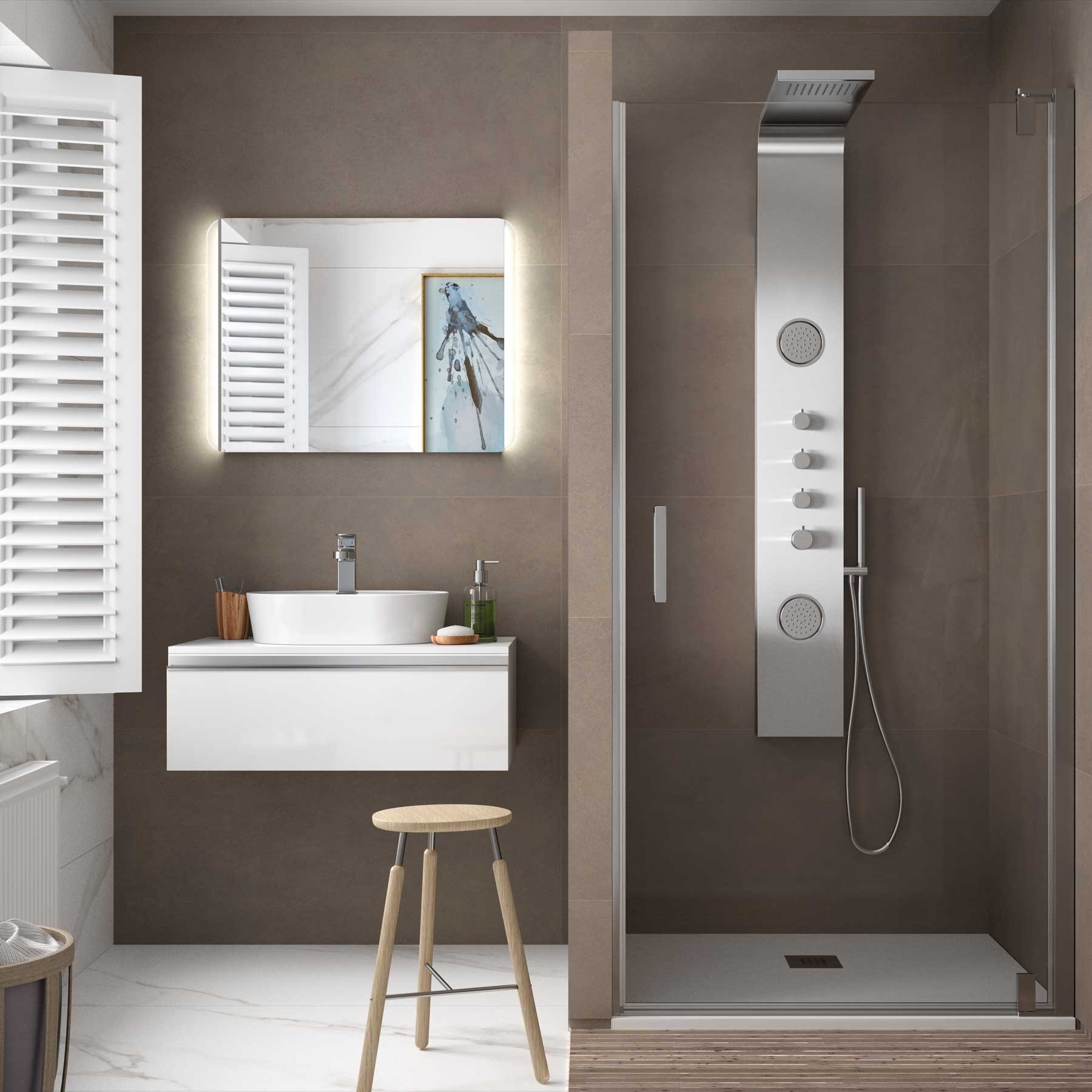 26741 SALGAR Душевая перегородка МАЛЬМО фронтальная с распашной дверцей Прозрачная 970 - 990 x 1950 мм Malmö