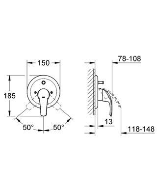 19450001 Внешняя часть смесителя для ванны Grohe Eurosmart хром - Вид №1