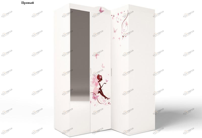 Шкаф угловой ABC-KING , гармошка Фея с зеркалом (правый) и со стразами Сваровски 4631147955586