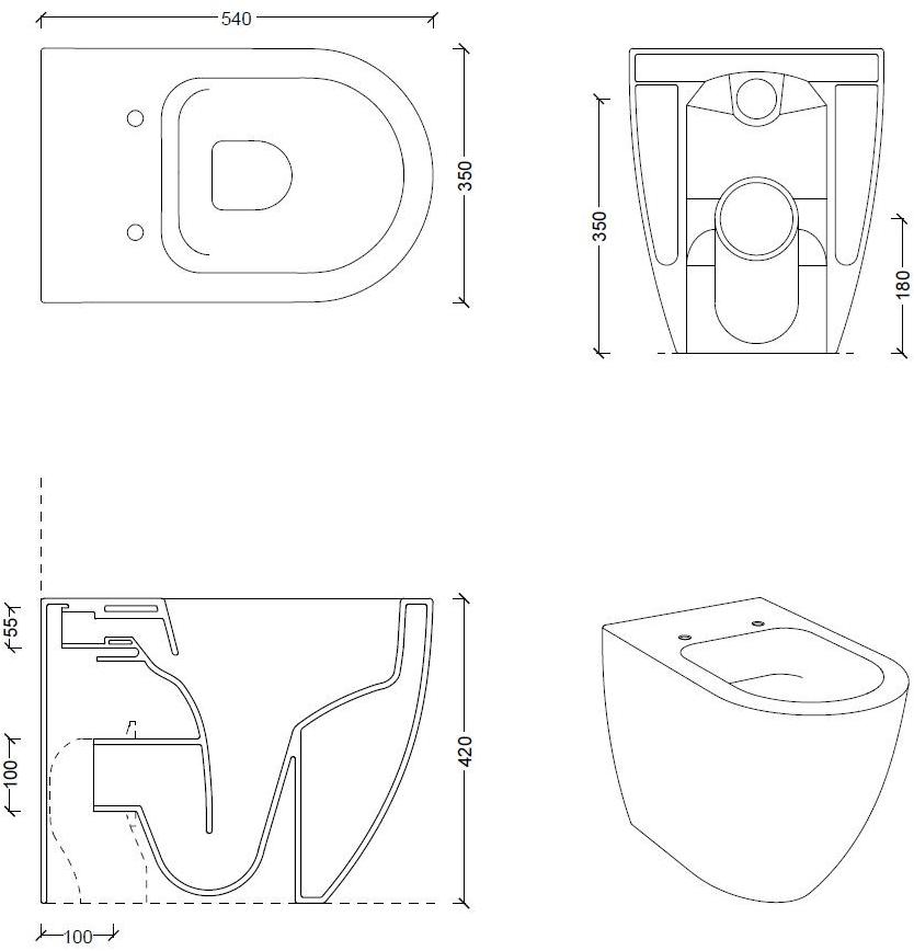 22240101,22240101tr Приставной унитаз напольный Белый Alice Ceramica Form Италия - Вид №10