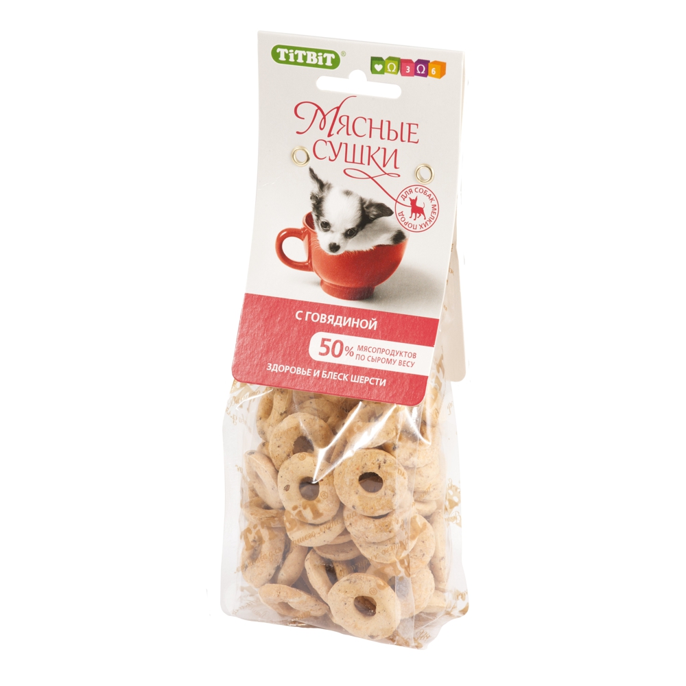 ПР0041107 Лакомство для собак Мясные сушки с говядиной 100г TITBIT 