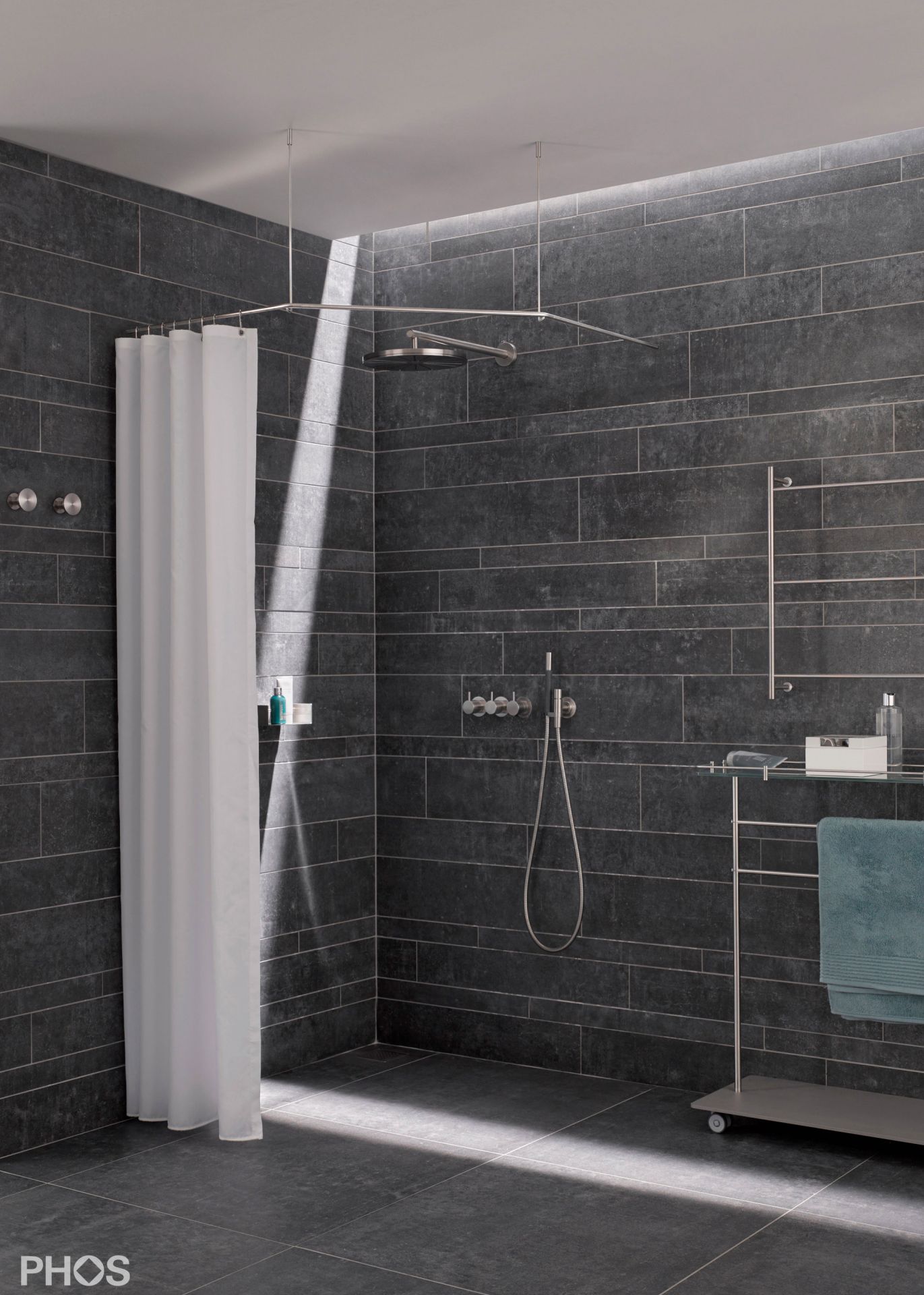 DSFE800 Пятиугольный карниз для душевой занавески, 80 x 80 см, для привинчивания PHOS  - Вид №1