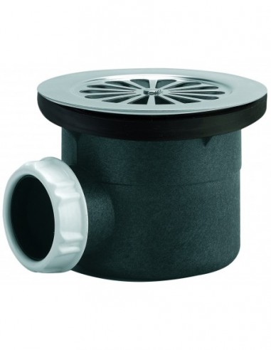 571000 000 00  Сифон для душевого поддона Д. 90 мм, круглая решетка, горизонтальный выпуск Д. 40 мм, NF, уплотнение Autofix, нержавеющая сталь Valentin Хром  - Вид №1