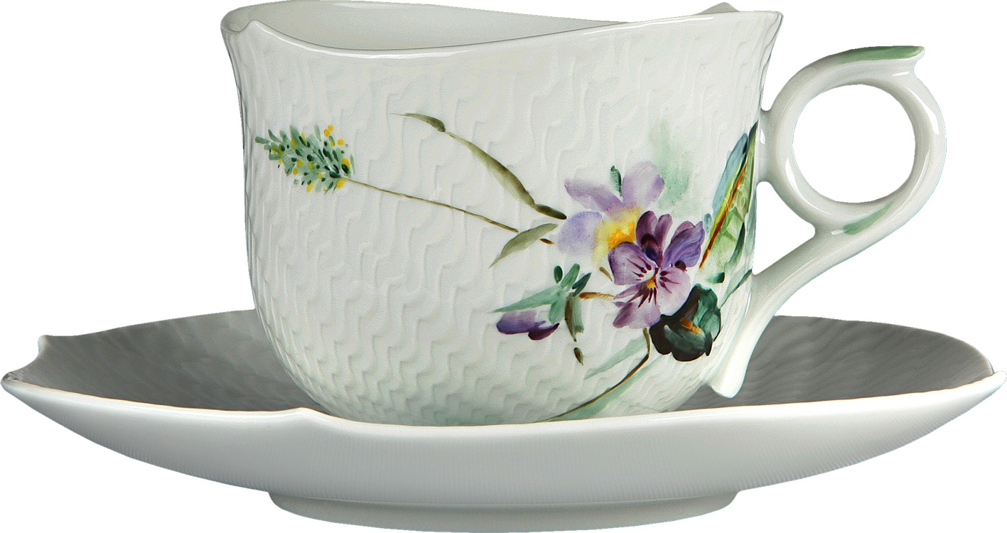 91621 Meissen Чашка для эспрессо с блюдцем 90мл "Игра волн, рельеф, дикая флора" Фарфор 