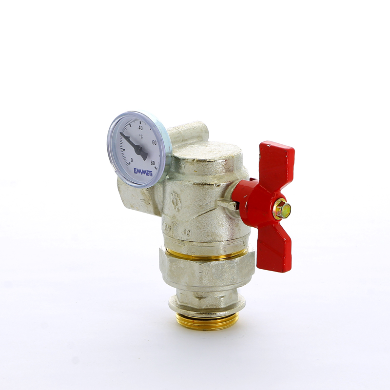 Краны шаровые с разъемным соединением НВ угловые с термометром Progress бабочка EMMETI 1", 2шт 01306264 - Вид №1