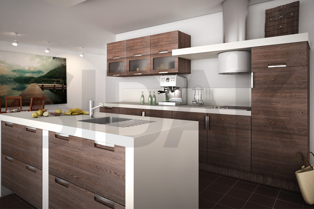 Фасады для кухни Модерн Фрезеровка «Билд Горизонталь» Дуб №127 SIDAK SIST2258-4185 - Вид №1