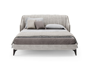 Деревянная двуспальная кровать с мягким изголовьем