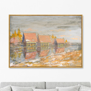 90603449 Репродукция картины на холсте "Dachas on the river bank. 1932г" 75x105 см STLM-0302402 КАРТИНЫ В КВАРТИРУ