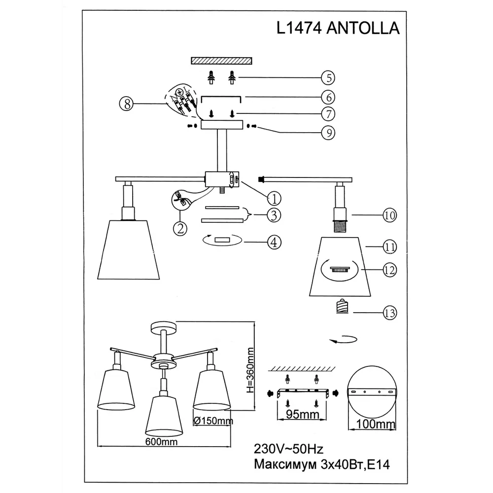 Люстра Lamplandia Antolla L1474, 3 лампы, 12 м², цвет никель/серый STLM-2021820 - Вид №9