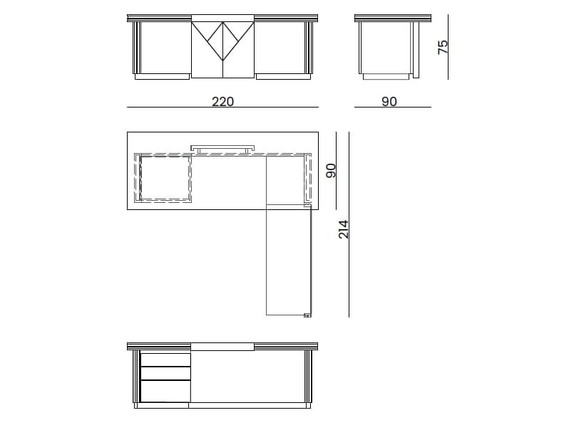 Кожаный угловой стол с ящиками Bizzotto Italia Symphony-Infinity ARCH-00094433 - Вид №3