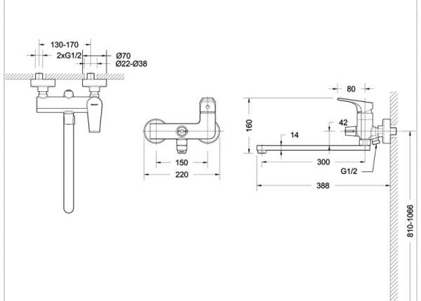 Смеситель для ванны длинный излив VEGA F6119177CP-01L bravat - Вид №1