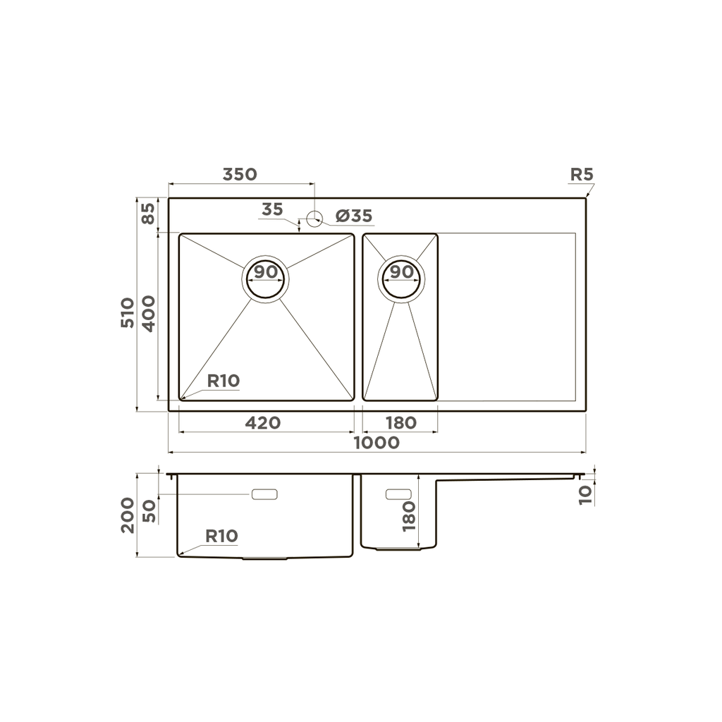 Кухонная мойка Akisame 100-2 GM-L OMOIKIRI 4973103 - Вид №4