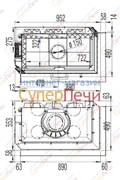 Каминная топка Austroflamm 89х49х45 S R правый угол 1601 - Вид №1