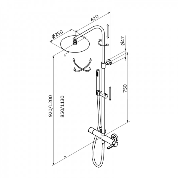 74499740TL PREMIUM Смеситель для душа с колонкой Хром GRB MIXERS AXIS - Вид №1