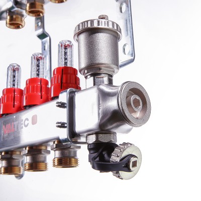 VTc.586.EMNX.0607 Коллекторный блок из нержавеющей стали с термостатическими клапанами и расходомерами Valtec 1", 7 x 3/4", "евроконус"  - Вид №8
