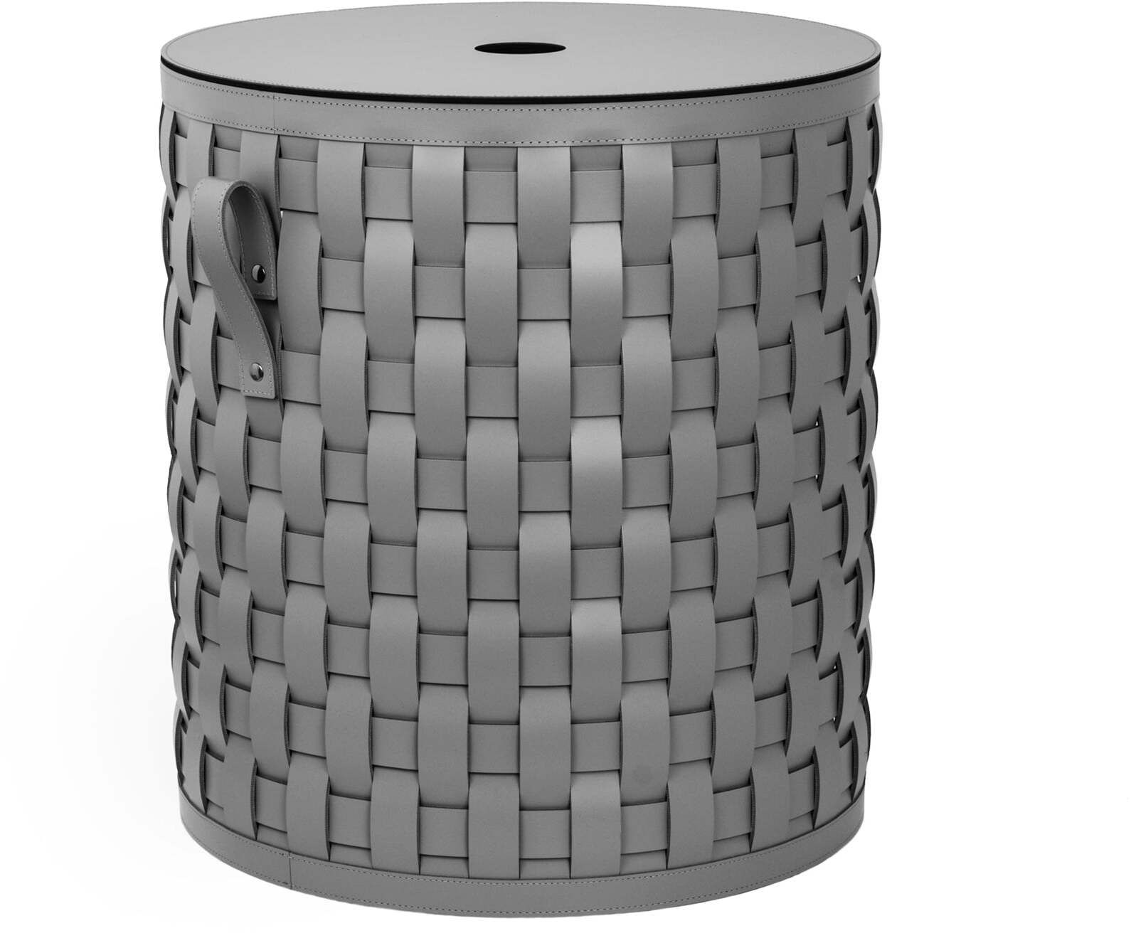 Короткая круглая корзина Demetra с плоской крышкой - Ø 45XH50 см / регенерированная кожа_белый