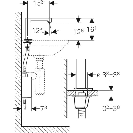 GEBERIT 116.176.21.1 Смеситель для раковины Geberit Brenta, вертикальный монтаж, питание от генератора, с функциональным блоком для наружного монтажа  - Вид №3
