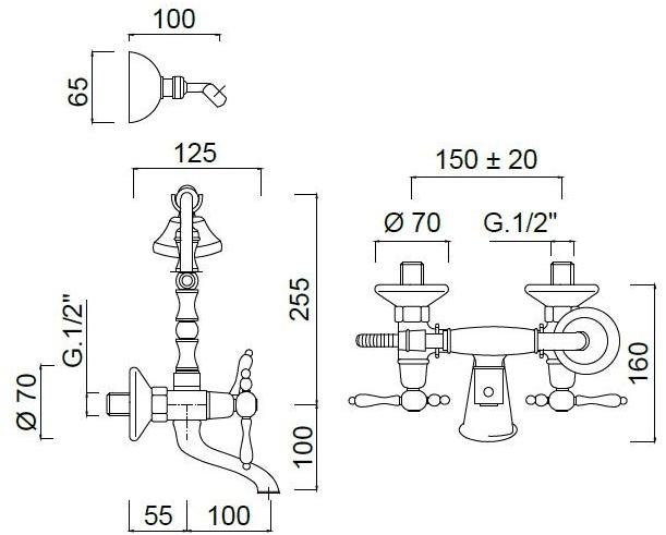 Rubinetteria Giulini Настенный смеситель для ванны с ручным душем Praga - praga crystal F7501 - Вид №1