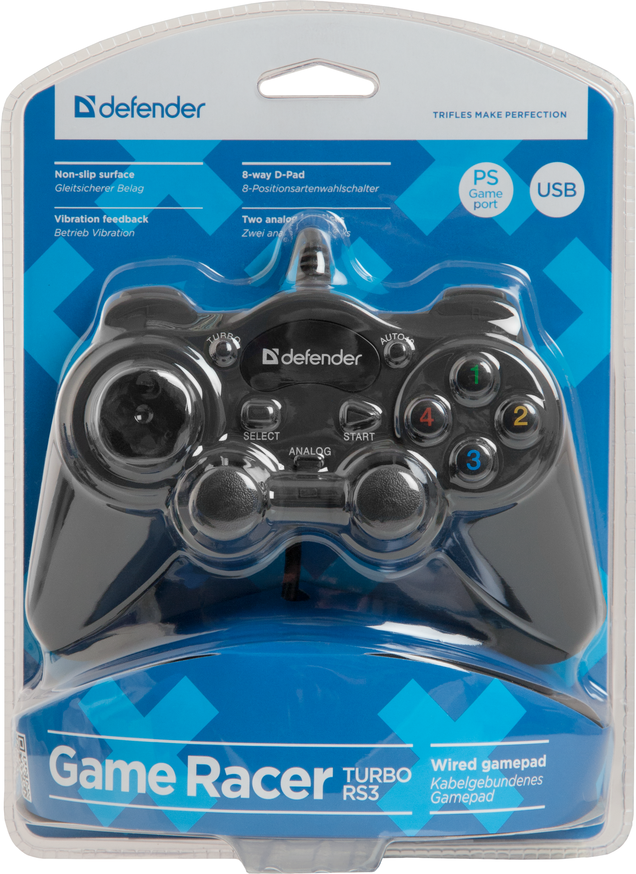64251 проводной геймпад game racer turbo rs3 usb-ps2/3, 12 кнопок, 2 стика Defender Santreyd  - Вид №1