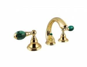 036801.ML0.00 Раковина на три отверстия с малахитом Золото 24К