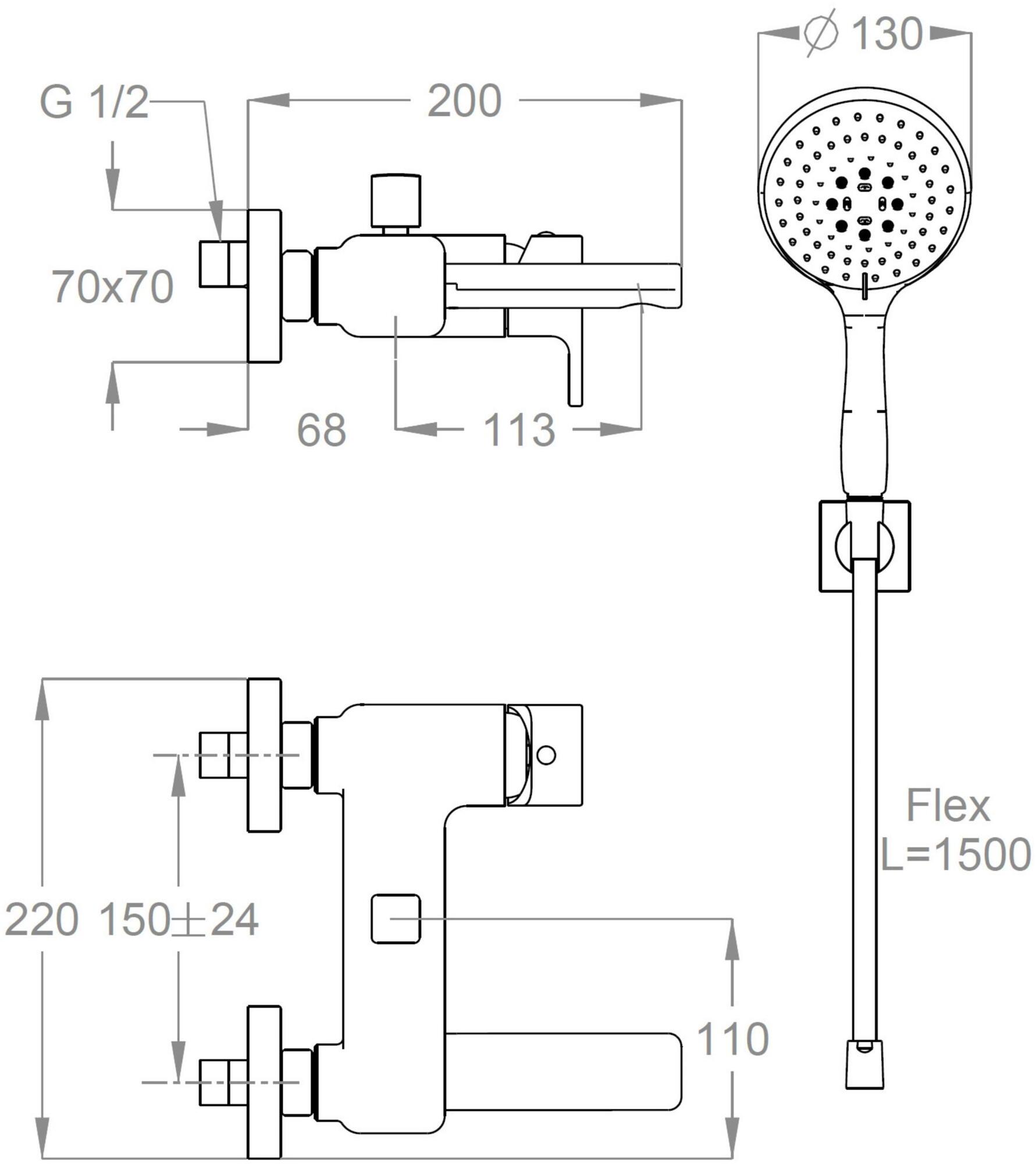 Fir Italia Смеситель для ванны настенный из латуни с ручным душем Daily 44 4434016 - Вид №1