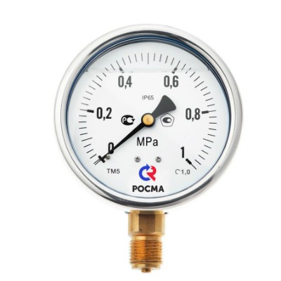 TM-520P.0410 Манометр TM520P из нержавеющей стали с нижним подключением Valtec 1/2", 0-10 бар 