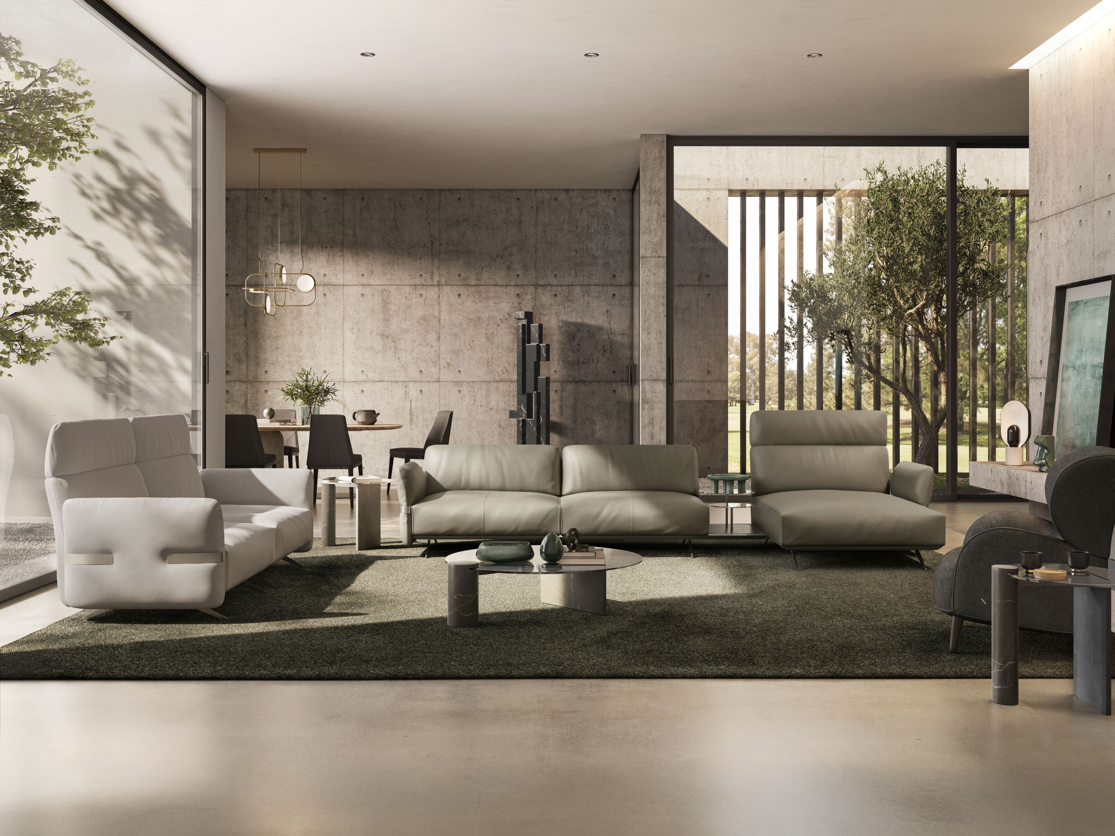 Кожаный диван с журнальной стойкой и шезлонгом Natuzzi Italia Solar ARCH-00051792 - Вид №1