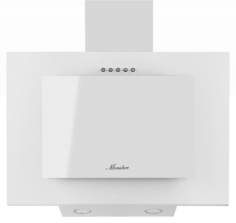 TEXNO 60 W Наклонная вытяжка, ширина 60 см, отвод/рециркуляция, 650 м3/час, механическое кнопочное управление, 3 скорости, светодиодное освещение 2*3 вт, металлические жироулавливающие фильтры, угольный фильтр (опция), цвет: белый Monsher Santreyd 