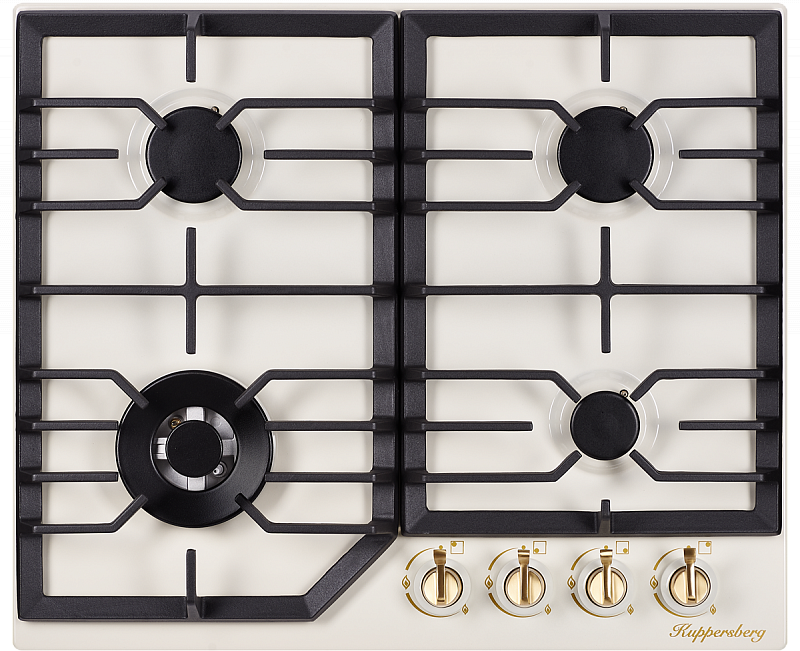FS 603 C Bronze Газ, варочная поверхность 45х610х510 мм, ниша для встраивания 560 х 480 мм, классический стиль, 4 конфорки, электроподжиг, газ-контроль, чугунные решетки, цвет фурнитуры: бронза, цвет: бежевый Kuppersberg Santreyd 