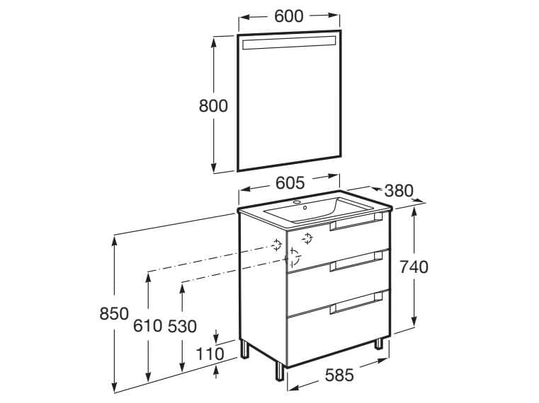 Деревянный напольный умывальник с зеркалом Roca Aleyda ARCH-00106137 - Вид №46